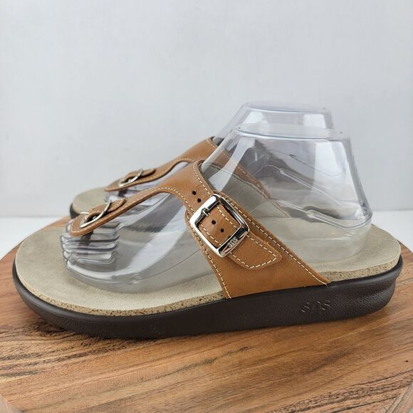SAS Womens Size 10 Brown Sanibel Carmel Thong Leather Sandals NIB - Picture 1 of 11